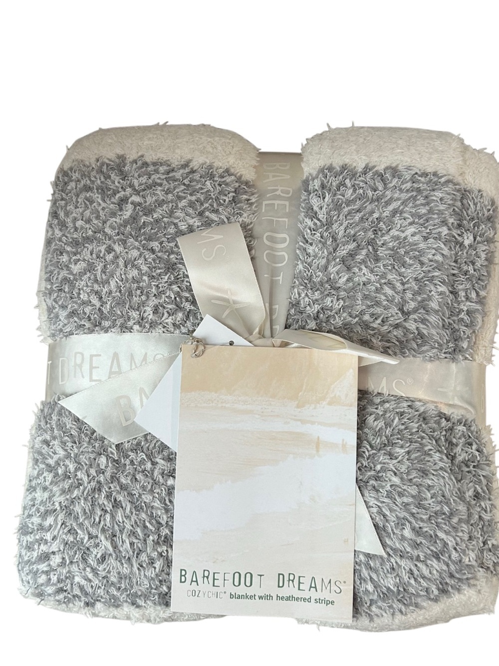 Barefoot Dreams CozyChic Blanket Heathered Stripe Gray White NWT